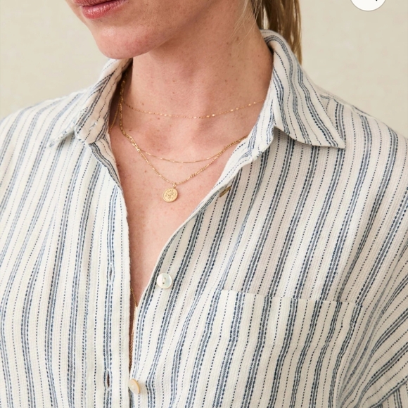 Faherty Blue and White Striped Button Down Shirt - Picture 4 of 10